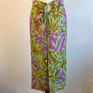 NWOT Zara Keyhole Tie Waist Linen Palm Print Midi Skirt